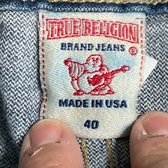 True Religion Mens Straight Leg Distressed Blue Denim Jeans Size 40 Made In USA - Picture 4 of 7